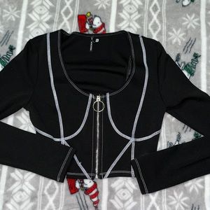 Black Futuristic Zip Up Long Sleeve